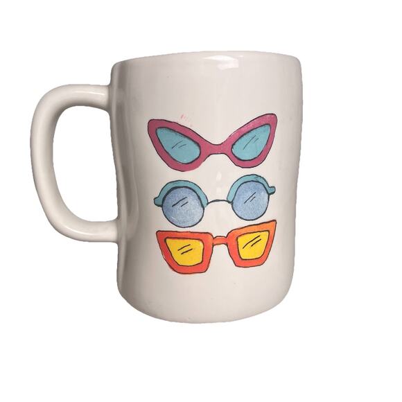 Rae Dunn Coffee Mug Throwing Shade Double Sided Blue Inside Sunglasses Funny EUC - Picture 3 of 9